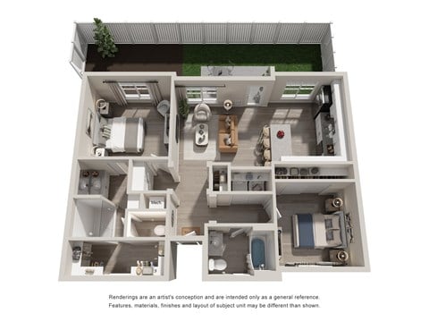 Floor plan for 2 beds, 2 baths, 995 sqft